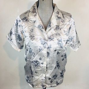 Vintage 90s Take Two Size Small S Button Down Pajama Top Floral Short Sleeve